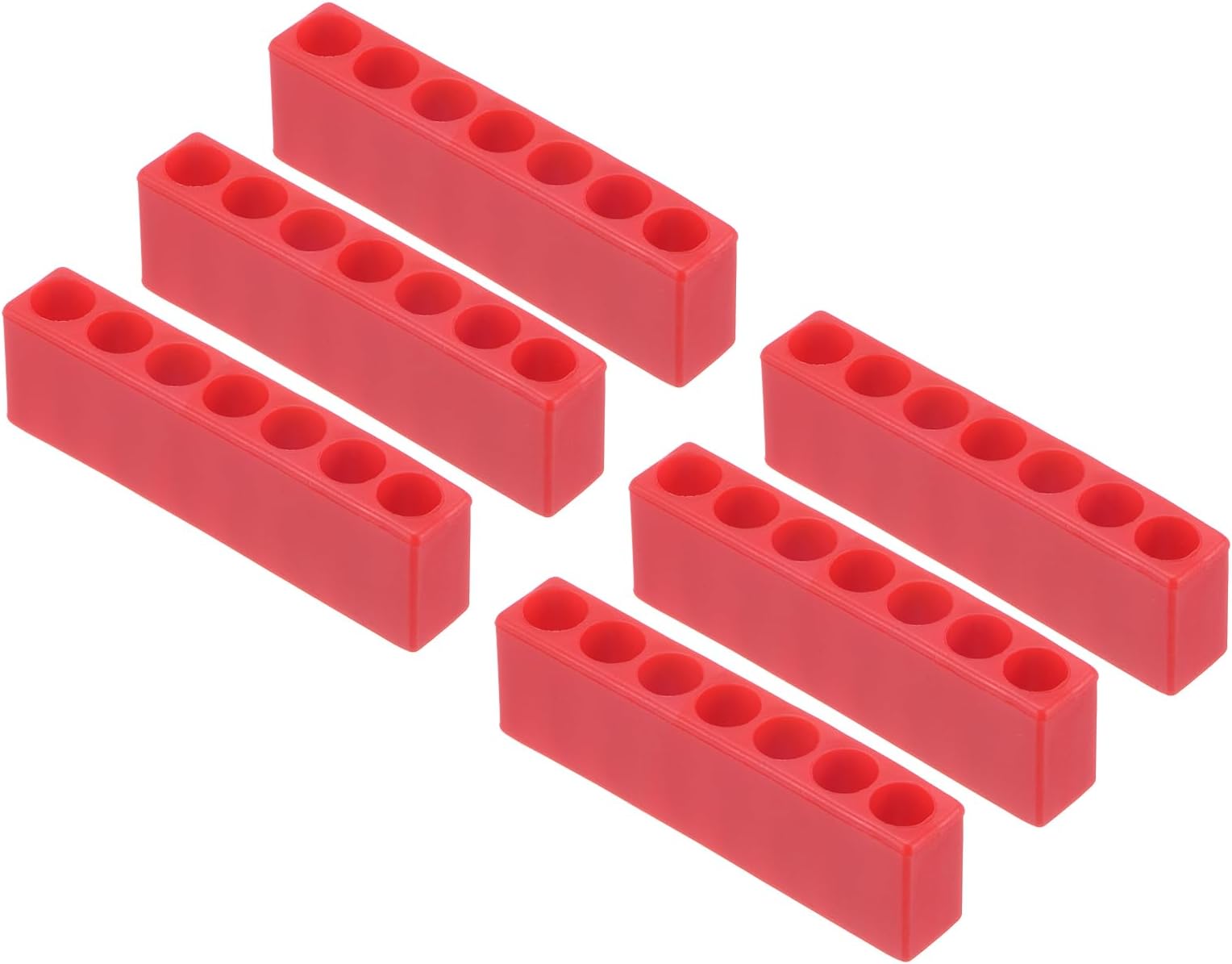sourcing map 6pcs Plastic Hex Shank Screwdriver Bit Holder Organizer 7 Holes 1/4 Inch Plastic Drill Bits Storage Case for Any 1/4" Hex Shank Metal Driver Bits Use, Red