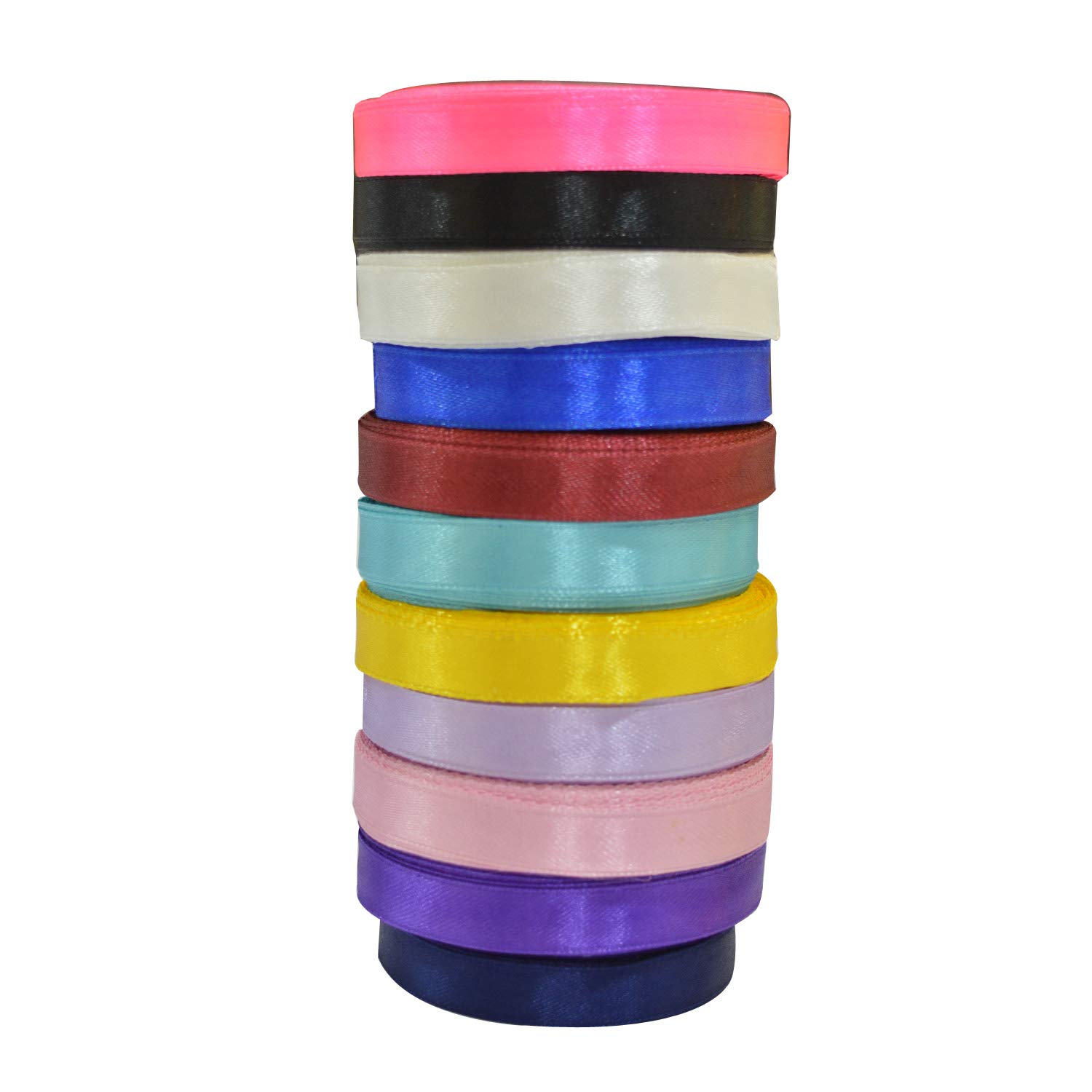 World of Sparkles 11pcs x 10mm Wide Assorted Colours Double Sided Satin Ribbons for Arts and Craft Trimming Gift DIY Birthday Wedding Cake Decoration - 10m