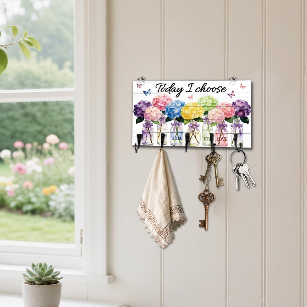 Porta chiavi a forma di ortensia, organizer da parete, in legno, con 5 ganci, per casa, ingresso, porta, cucina, camera da letto, decorazione da parete