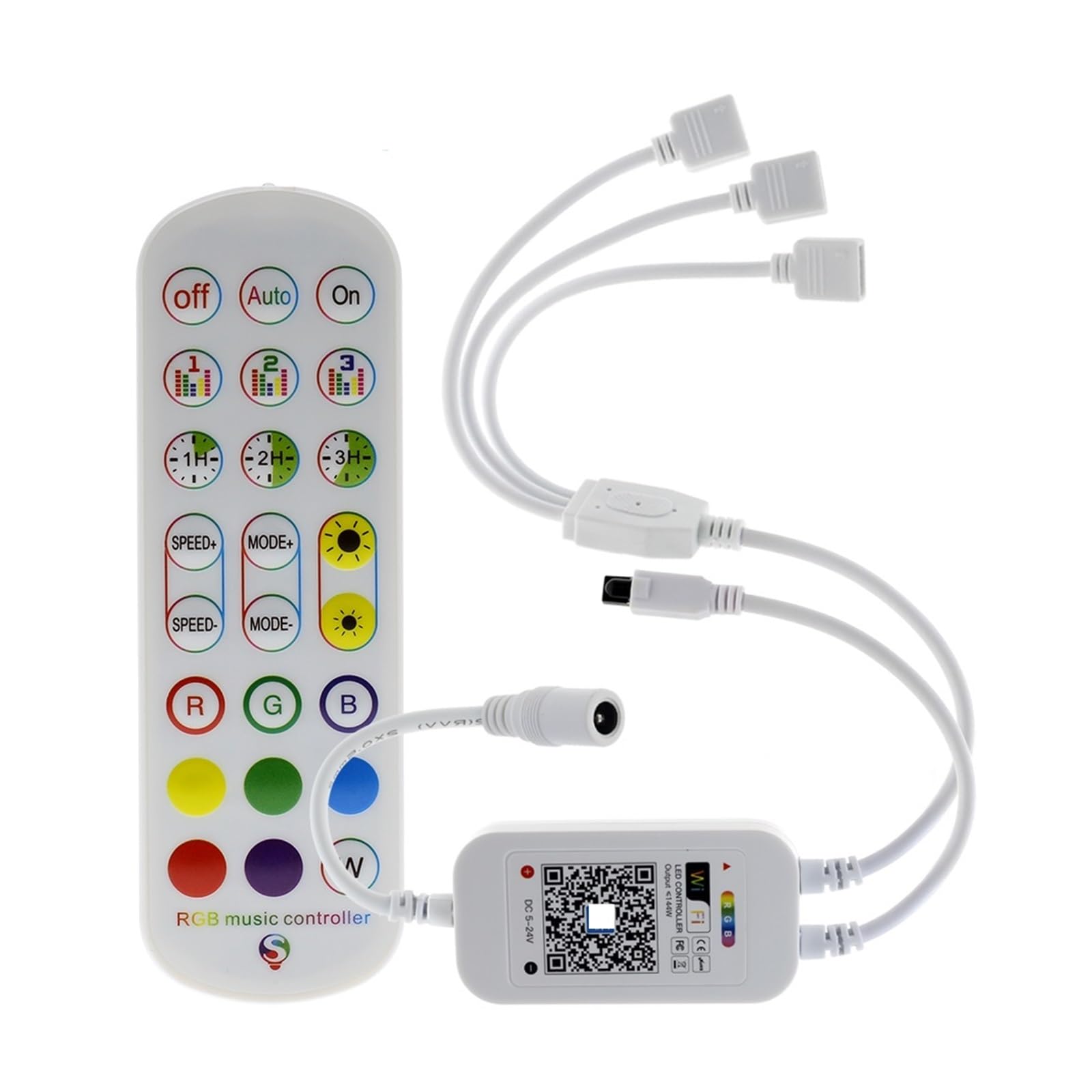Controlador LED RGB Controlador de música Wifi Salida Dual/Triple/Quad Salida 24 Teclas Remoto WiFi Smart LED RGB Tira de luz DC5V-24V (Color: Tres Salidas)