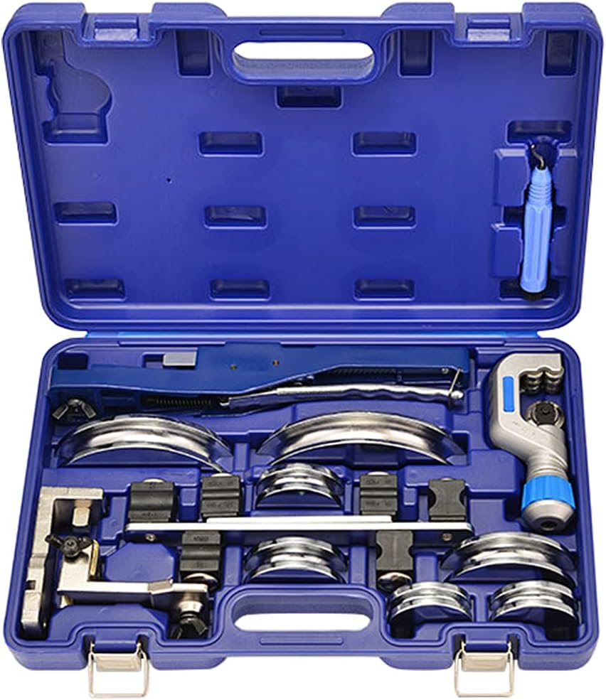 YUEWO Tube Bender Pipe Bending Kit with Reverse Bending Attachment, Compact Copper Ratcheting Tube Bender 1/4" to 7/8" with Tube Cutter, Deburring Tool for Refrigeration/Refrigerator/Maintenance/Hvac