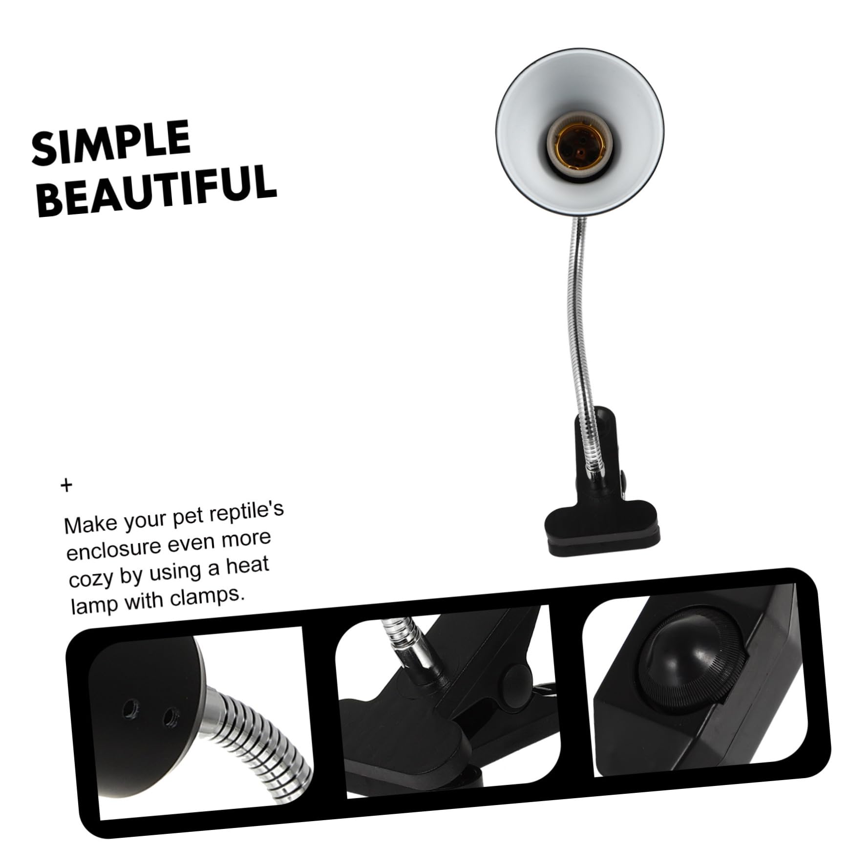 POPETPOP Lampada Solare Regolabile per Tartarughe Lampada per Reptili con Paralume Ampio e Clip di Fissaggio Basking Light per Asciugatura e Calore Funzione di Accensione Facile e Design
