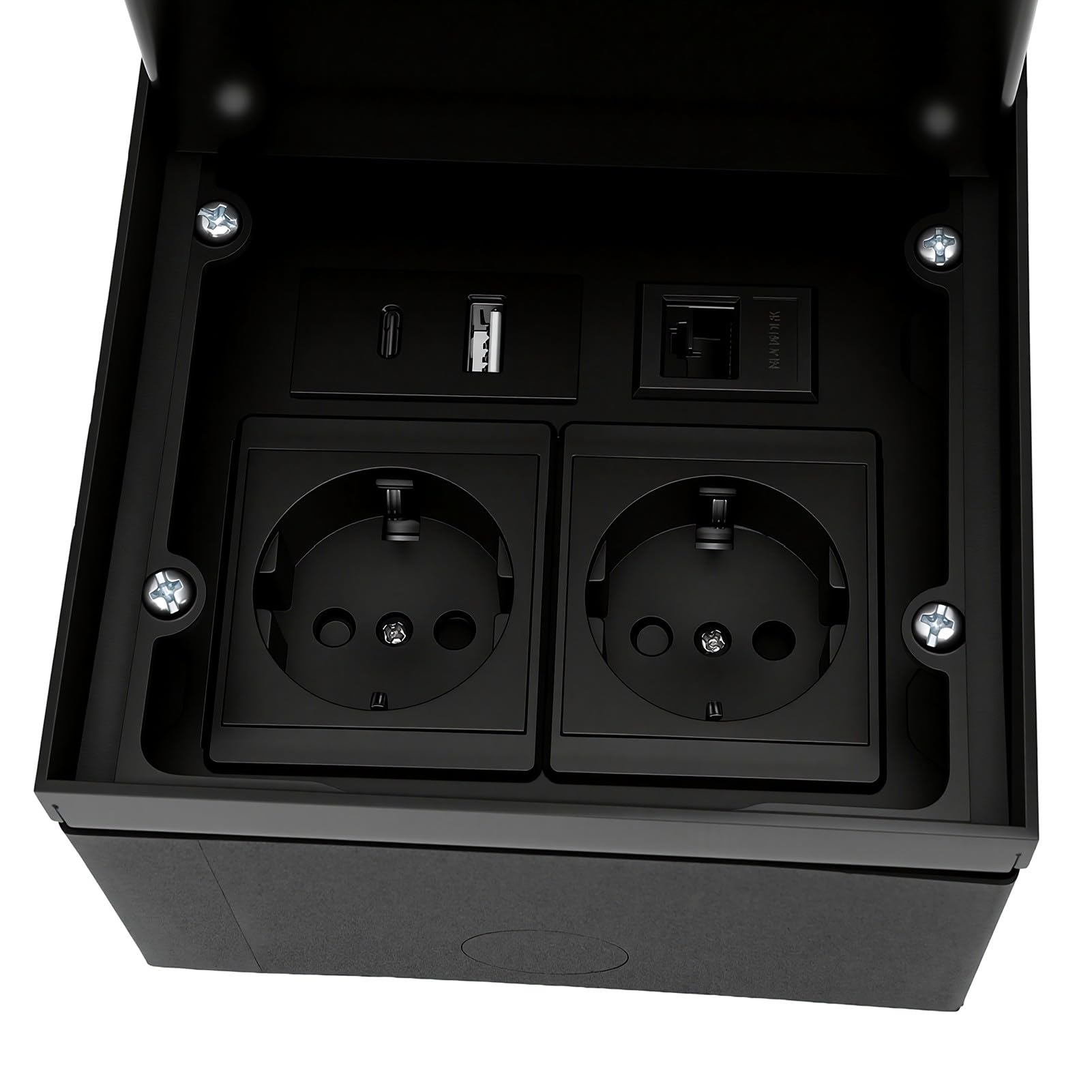 Prise de Sol Encastrable, Double Prise avec Ports USB A C et | Panneau en Acier Inoxydable PC, étanche, Clapet Anti-eau, Comptoir, bureau.