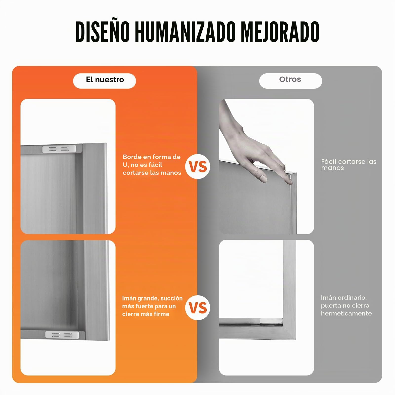VEVOR Acceso a Barbacoa 660 x 610 x 45 mm, Cocina Exterior Doble Puerta Empotrada de Acero Inoxidable Con Manija para Isla de Barbacoa, Estación de Parrilla, Armario Exterior
