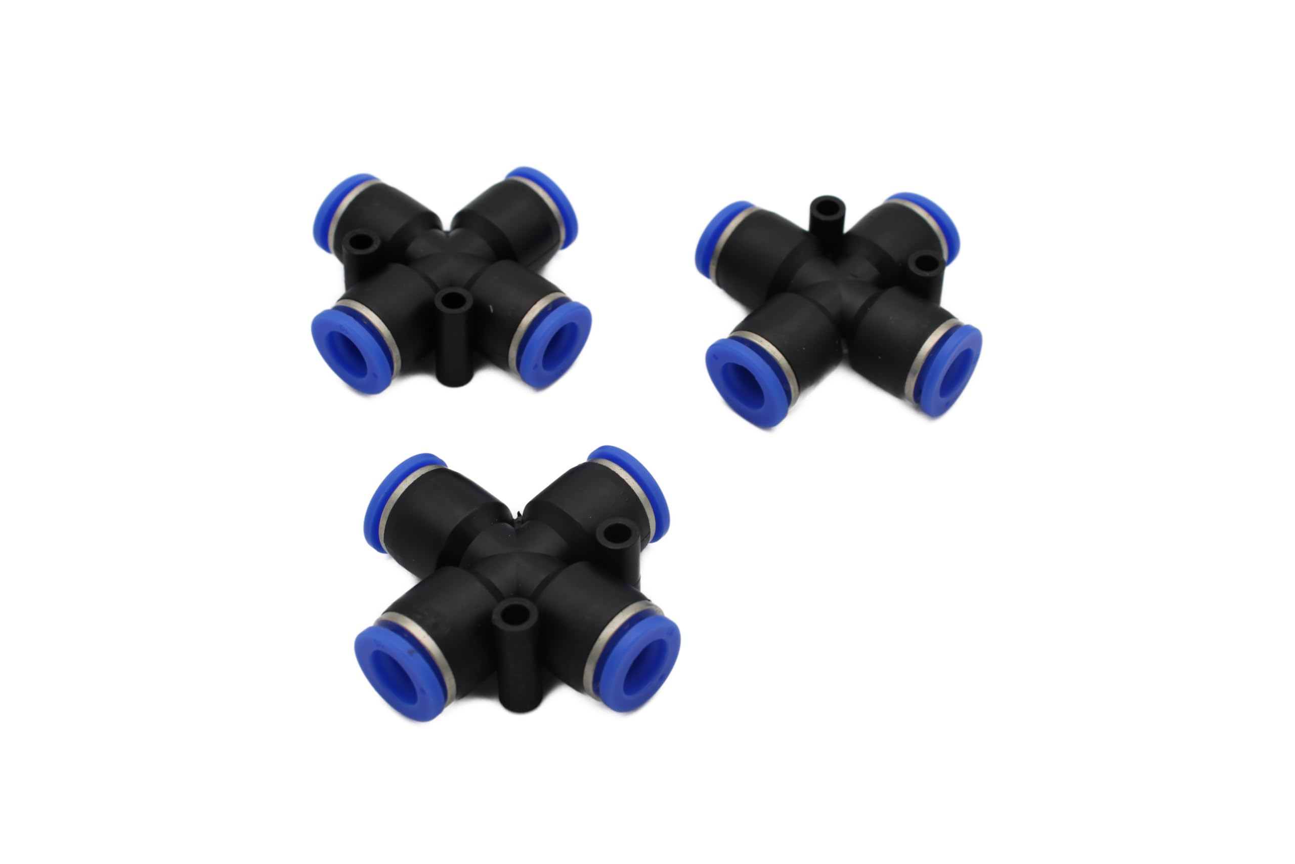 CNCTEC Cross Connector X-Hose Connector for Pneumatic Hose 10 mm, 4-Way Set of 3 IQS Pneumatic Connector (3, Cross Connector 4-Way - Diameter 10 mm)