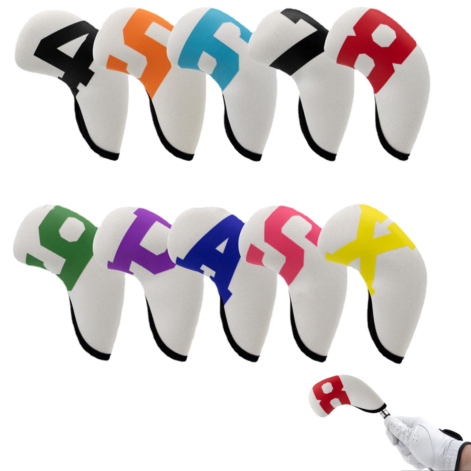 Set Copricapo per Mazze da Golf - 10 copricapi protettivi per Ferri da Stiro,Copritesta per Ferri da Stiro Fit Main Iron Club, da Golf per Gli Amanti del Golf