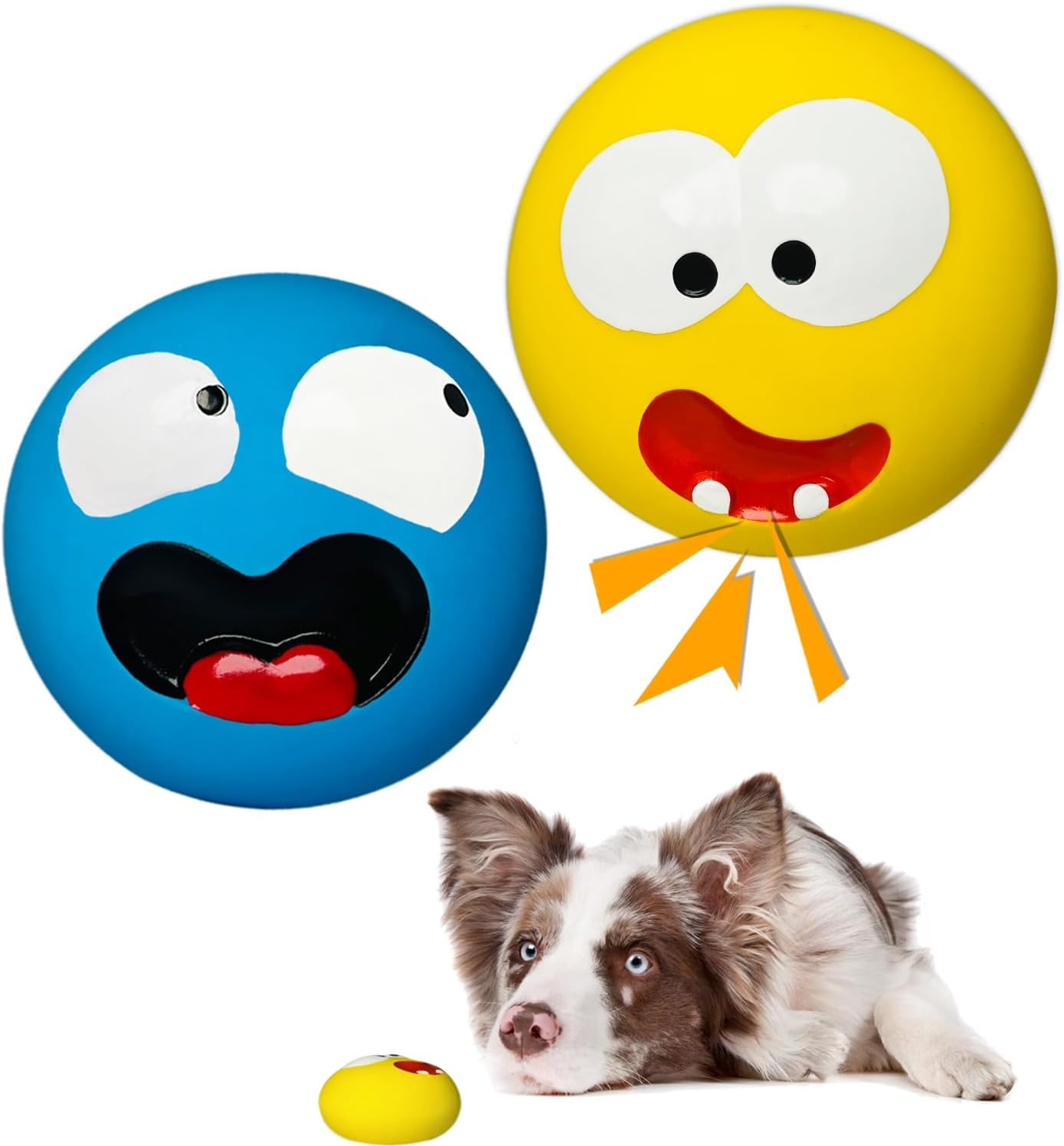 HOLYSTEED Jouets couineurs en latex pour chiens, 2 balles plates en forme de visage