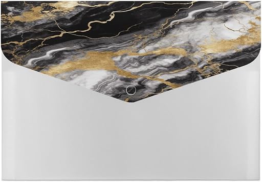 Black White Gold Foil Marble File Folders Letter Size Portable File Folder 6 Compartments Documents Files Paper Water Proof Filing Organizer Replaceable Label Efficient Filing