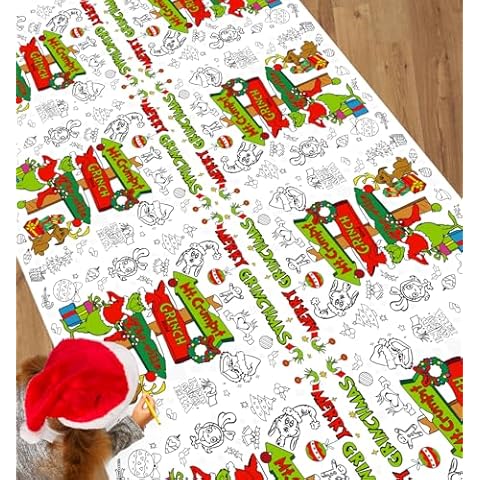 Qibote Christmas Crafts for Kids, 54 x 87 Inches Jumbo Christmas Coloring Poster/Tablecloth, Drawing Paper Christmas Activities Gifts for Kids, Merry Xmas Party Decorations Indoor Cover