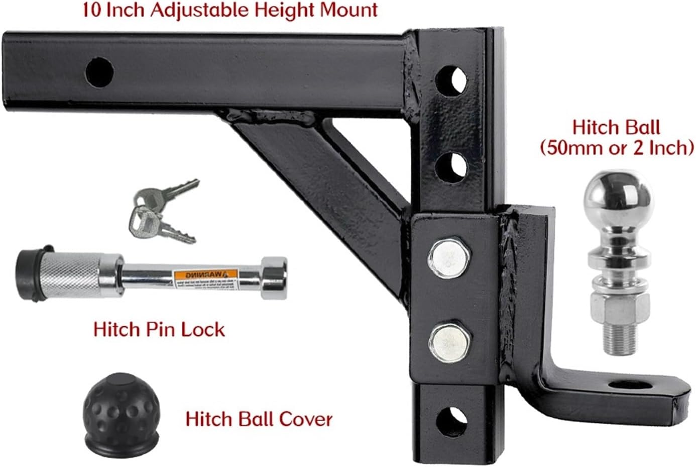 Trailer Hitches, Adjustable 4 Level Trailer 10 Inch Drop Hitch Ball Mount Tow for 2 Inch Receiver RV Parts Camper Caravan Accessories(Set with 2 Inch Ball)