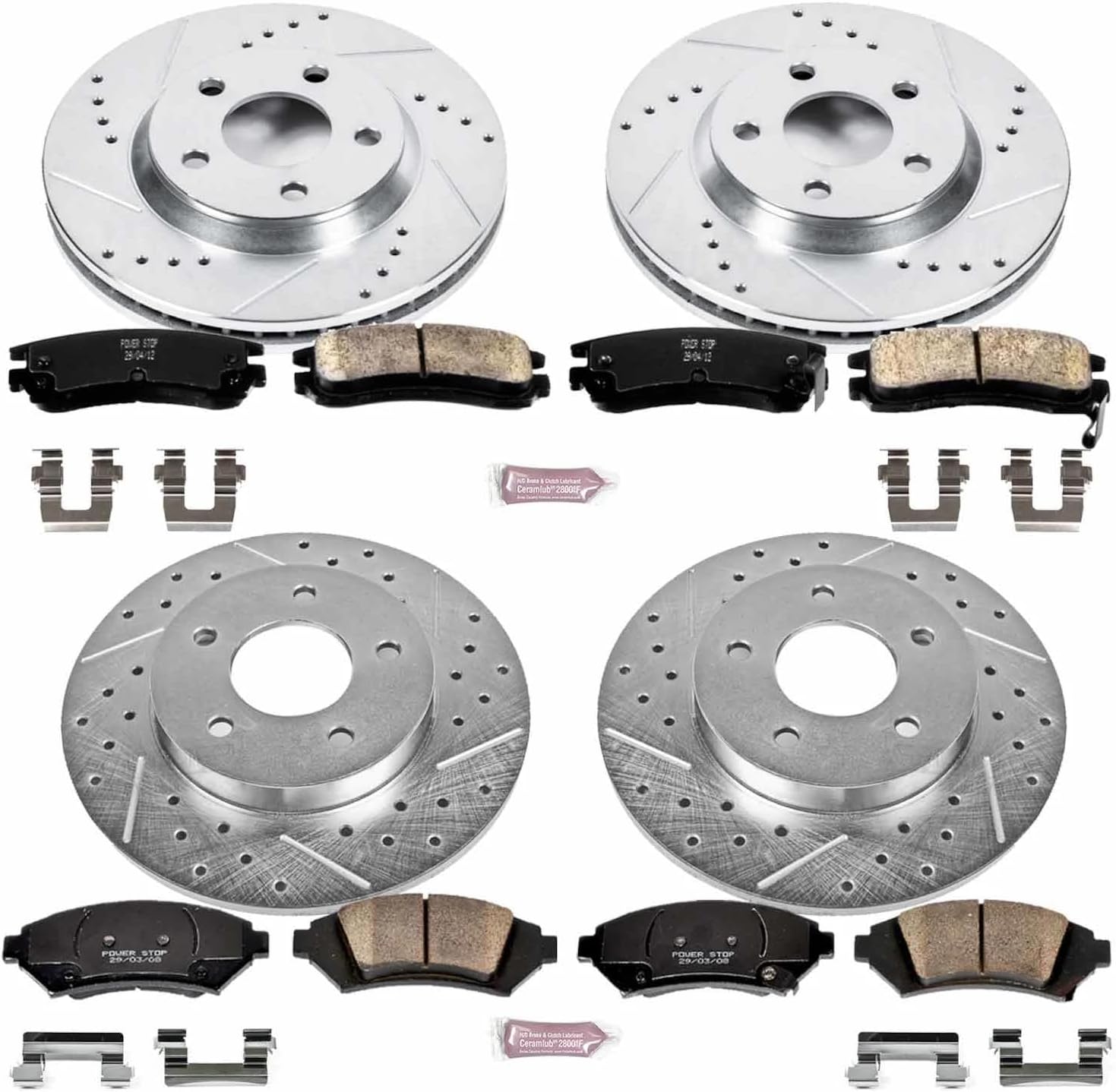 PowerStop Front and Rear Brake Kit For Buick LeSabre 2005 |Park Avenue 2005 |Pontiac Bonneville 2005 - Drilled and Slotted Disc Rotors with Ceramic Brake Pads Replacement, K4379