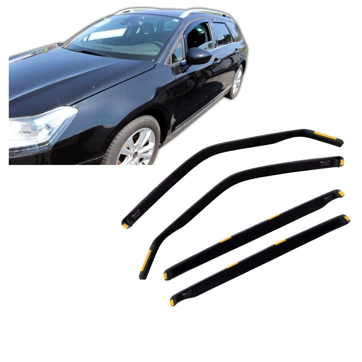 J&J AUTOMOTIVE Heko Déflecteurs d'air et de Vent pour Citroen C5 Break 2008-2017, Lot de 4pcs, Teintés, Avant et Arrière, Aérodynamique