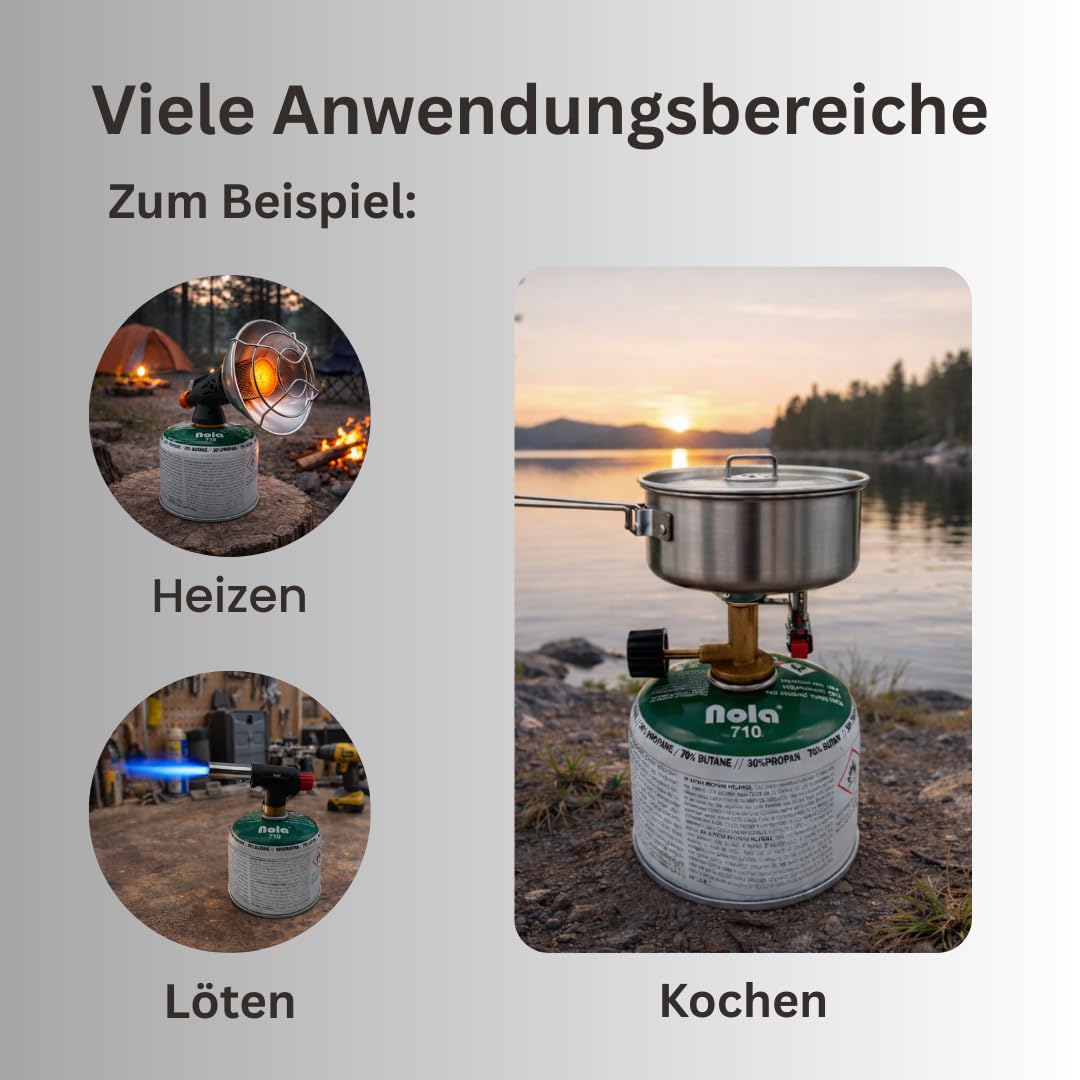 NOLA Lot de 4 cartouches de gaz de 230 g - Pour camping - Propane - Butane - Valve à visser - EN 417 - Réchaud à gaz - Brûleur à souder - Brûleur de mauvaises herbes - Cartouche de gaz à visser