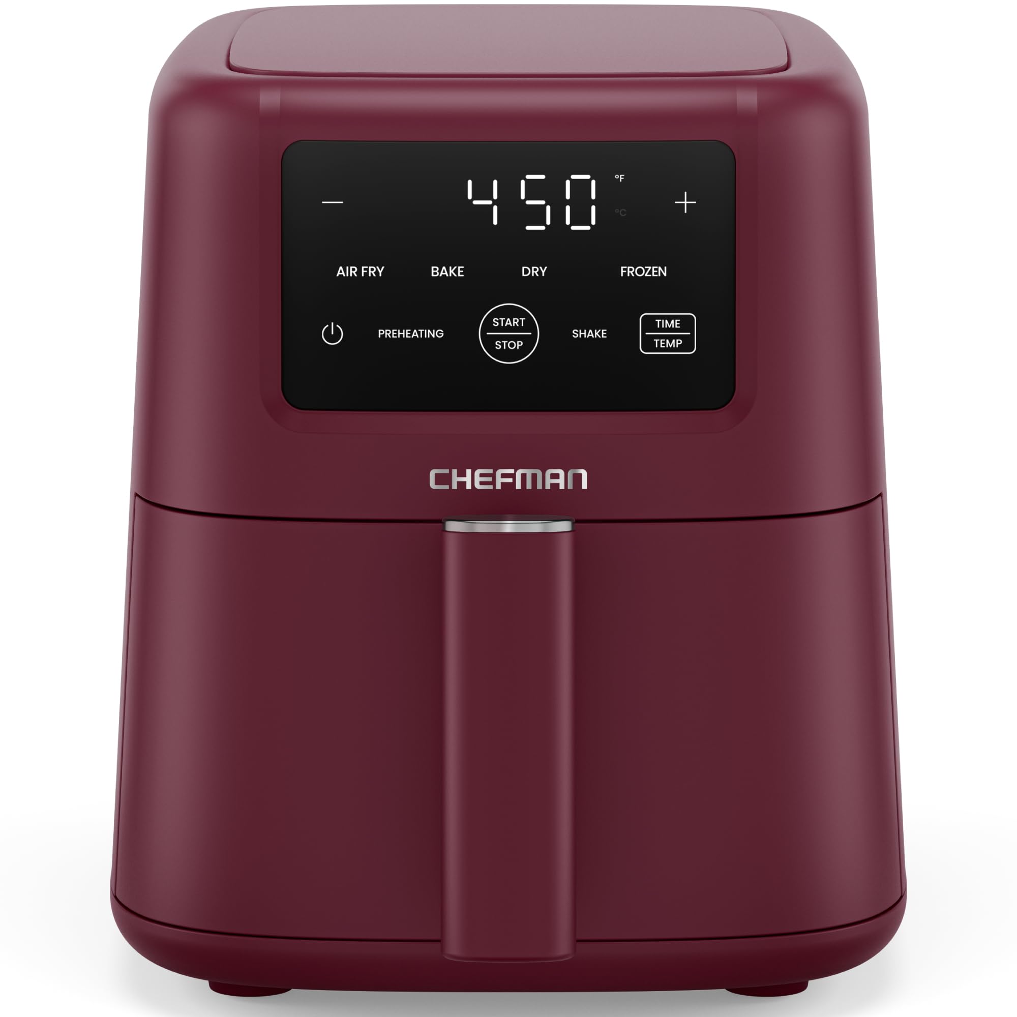 Chefman Air Fryer – 4-in-1 Slim 3.5 QT Airfryer, Air Fry, Bake, Dehydrate, Frozen, 450°F Max Temp for Extra Crispy Results in Minutes, Nonstick Ceramic Coating, Dishwasher-Safe Accessories - Red, 3.5 Quart, Red