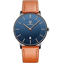 Watch, Mens Watch, Minimalist Fashion Simple Wrist Watch Analog Date with Leather Strap