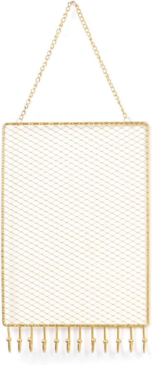 Hanging Jewelry Organizer,Metal Wall Mounted Earring Display Hanger with Hooks,Gold Mesh Necklaces Bracelets Holder Closet Storage Rack for Girl Women 28 * 18cm