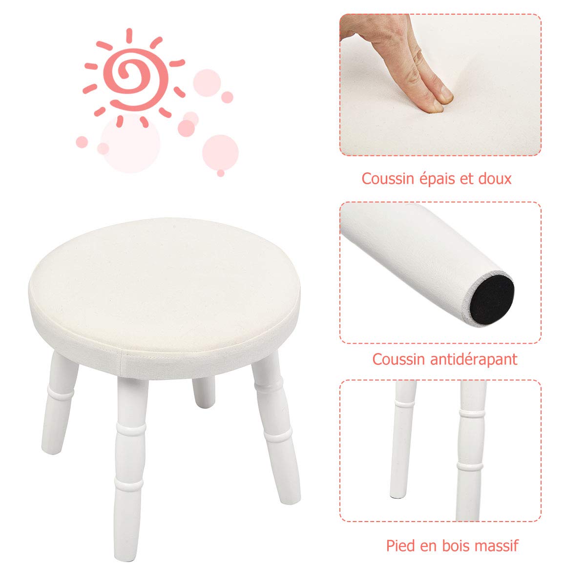COSTWAY Coiffeuse avec Tabouret de Filles,Table de Maquillage pour Enfants, Style Princesse Européenne avec Tiroir et Miroir (Blanc)
