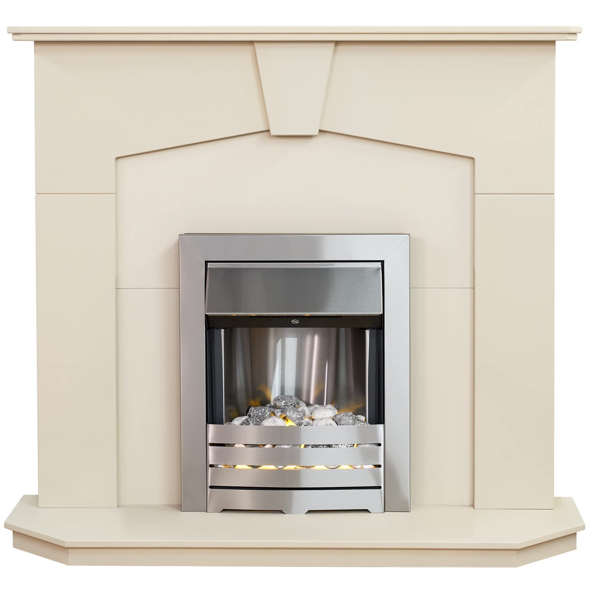 Adam Abbey Stone Effect Fireplace Suite with Brushed Steel Helios Electric Fire - 48 Inch