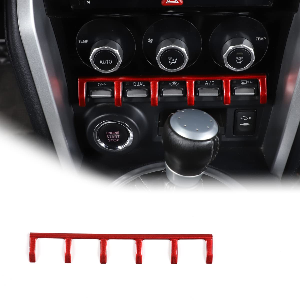 for Toyota 86 Subaru BRZ 2012-2020 Air Conditioner Center Control Panel Trim Cover Aluminum Alloy Air Conditioner Button Separation Bar (Red)
