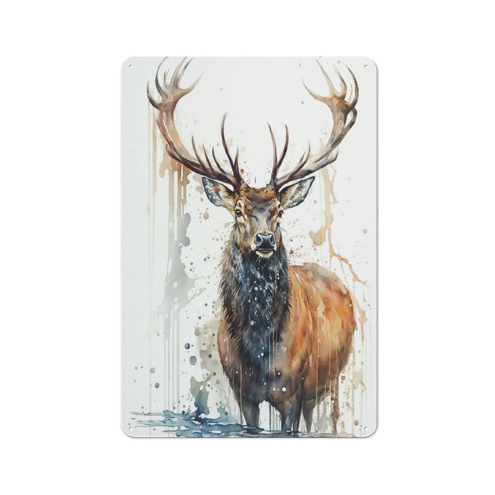 Rustic Deer Watercolor Tin Wall Sign 30x20cm, Kitchen Wall Decor for Bakery, Diner, Cafe Or Family Room