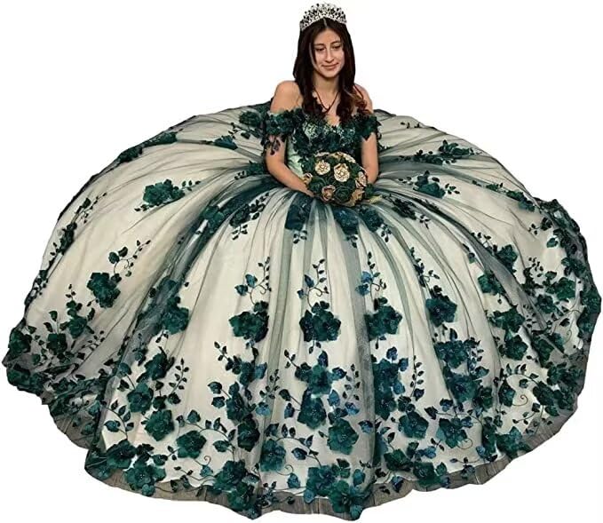 Luxurious Quinceanera Dresses Off The Shoulder Ball Gowns 3D Floral Prom Dresses Sweet 16 Dresses Formal Dress