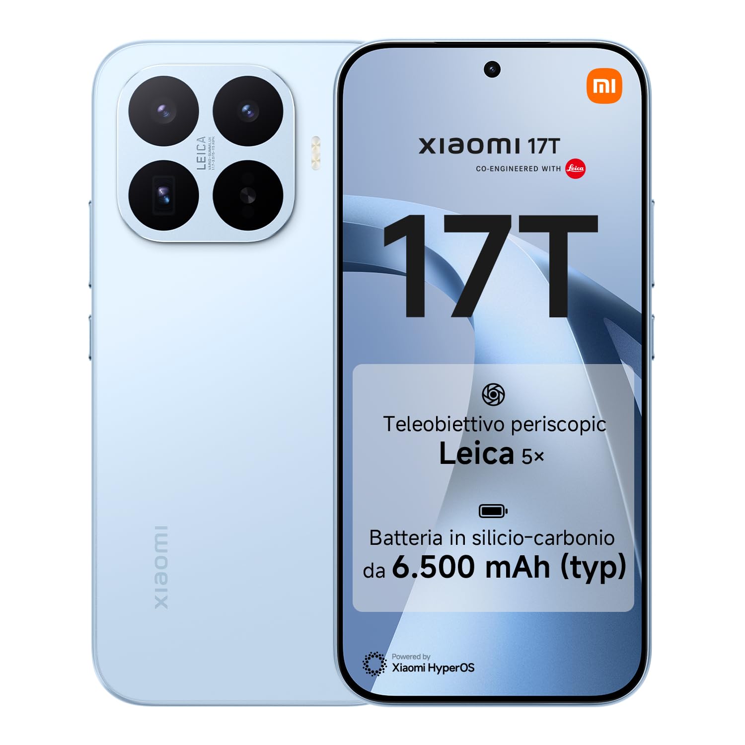 XIAOMI 17T, Smartphone 12+256GB, Blue, Teleobiettivo Leica 5x | Display Eye-Care da 6,59" 120Hz, Batteria da 6500mAh (typ), 67W HyperCharge, MediaTek Dimensity 9500