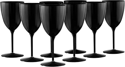 Decorline Copas de vino de plástico inastillables, 7 onzas, color negro, paquete de 8