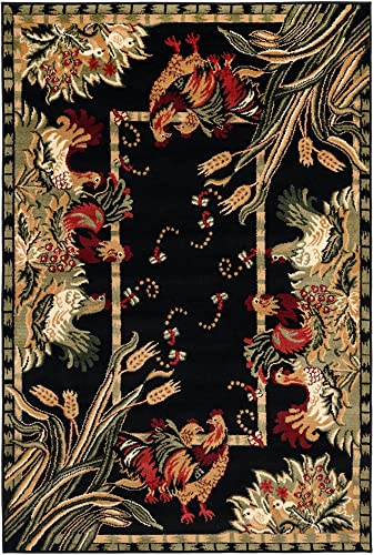 Image of Unique Loom Barnyard Collection Area Rug - Farm (4' 1 inch x 6' 1 inch Rectangle, Black /Cream)