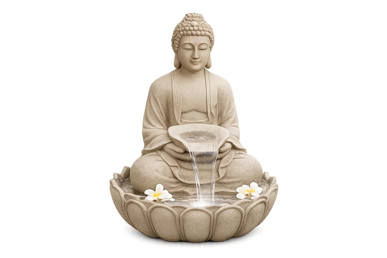 Buddha Statue Decorative Water Fountains for Outdoor Living Room,Office,Garden Table Top Waterfall Indoor Home Decor (2.5 Feet) (Biege)-image-26