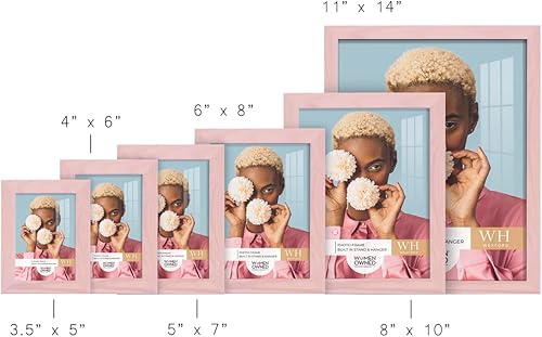 Miniatura 7 de Renditions Gallery Marco de fotos de 4 x 6 pulgadas, marco de grano de madera rosa atardecer, estilo moderno de alta gama, hecho de madera maciza y