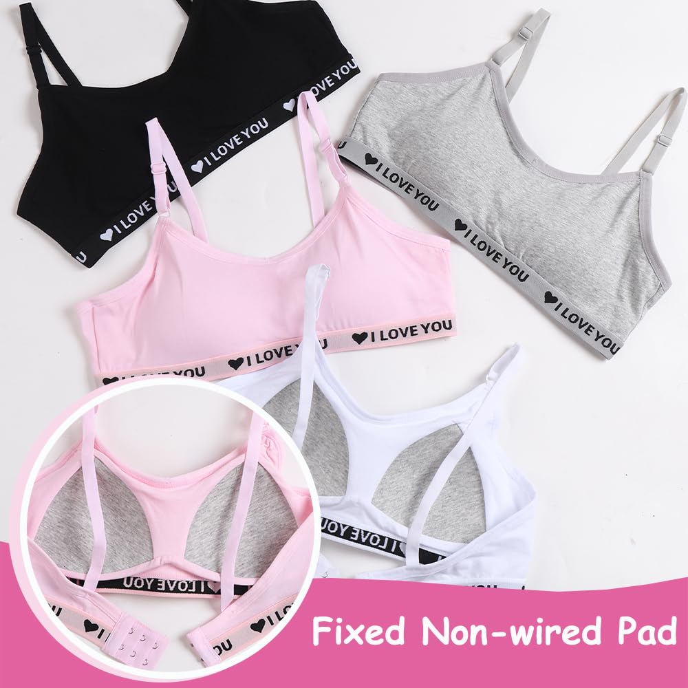 HXZASFG Sujetador Deportivo para niñas Bralette de Entrenamiento de algodón con Almohadilla Fija para el Busto y Correa Ajustable Ropa Interior sin Cables Top Corto para Adolescentes de 10 a 18 años