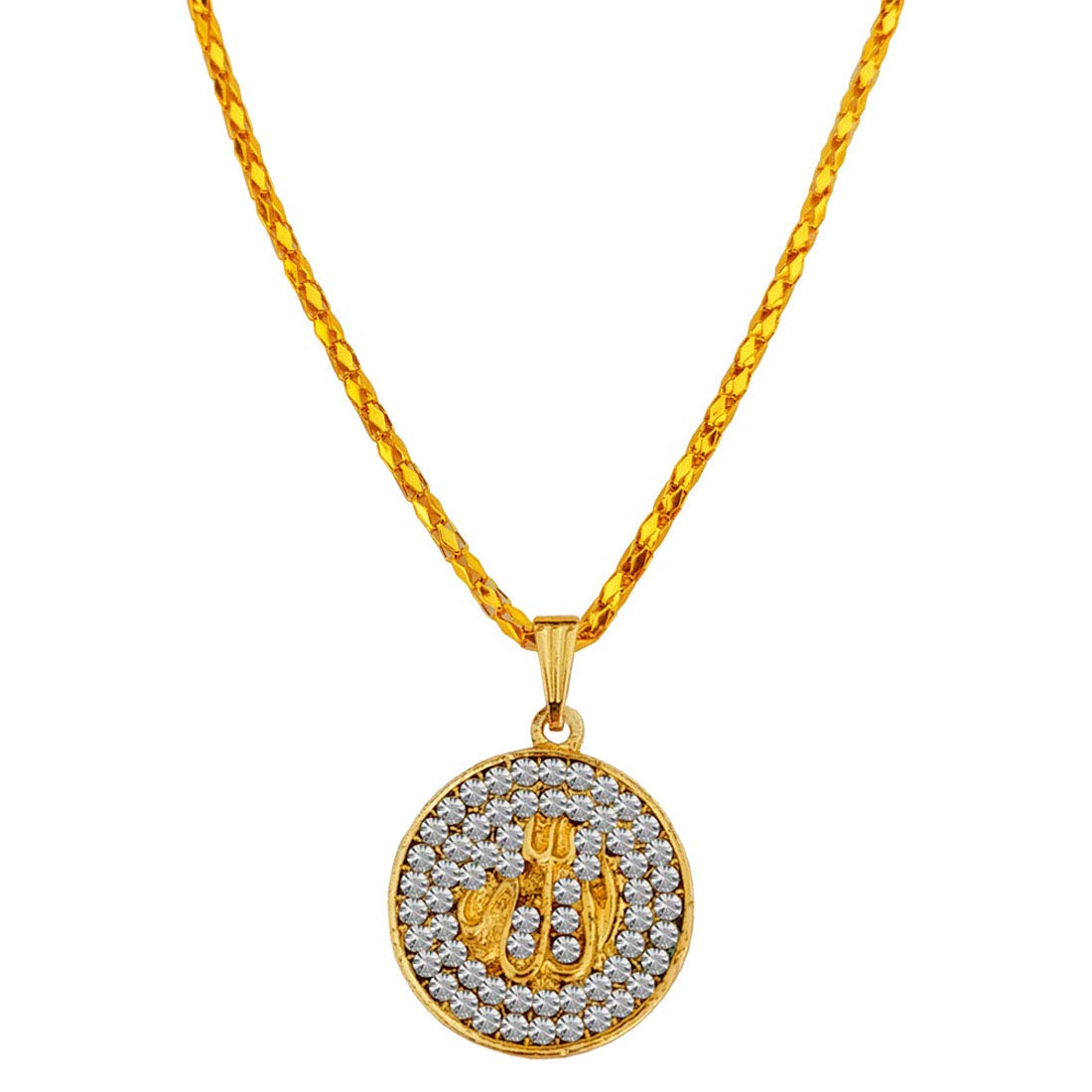 Religious Ramjan Eid Gift Cubic Zirconium Islamic Allah Symbol Locket with Chain Gold and White Brass Necklace Chain for Men and Women-image-41