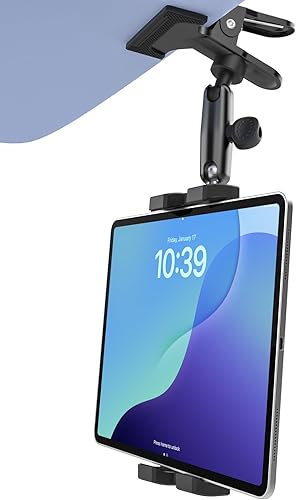 Soporte para tableta para visera solar para automóvil, soporte de teléfono con clip de visera con brazo de metal, abrazadera de tableta de vehículo