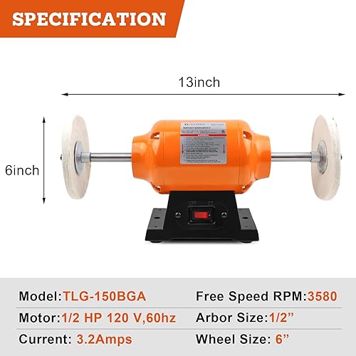 Miniatura 7 de TOOLSPACE Pulidora de banco de 6 pulgadas, máquina pulidora y pulidora para metal, joyas, cuchillos, madera, jade y plástico (6 pulgadas)