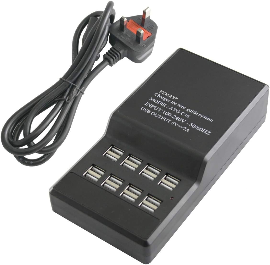 EXMAX ATG-C16 16-port USB charging base with power cable.