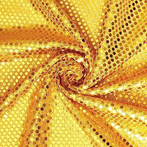 Faux Sequin Knit Fabric Shiny Dot Confetti for Sewing Costumes Apparel Crafts by The Yard (1 Yard, Gold)