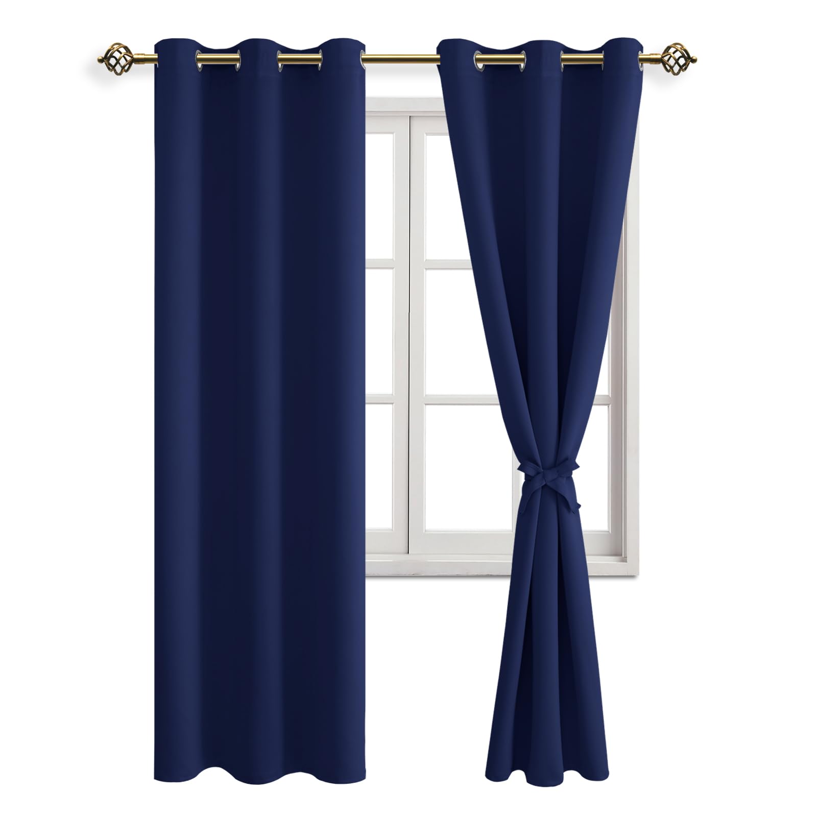 JIUZHEN Cortinas Opacas Proteccion Solar Ventanas con Ojales para Dormitorio, Salón, Color Azul Oscuro, 2 Unidades, 228 x 117 cm (Alto x Ancho)