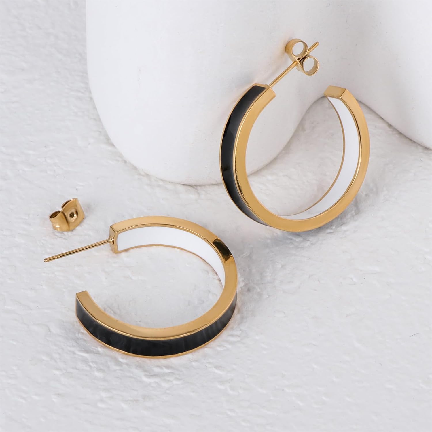 Chunky Gold Earrings for Women C Shaped Round Hoop Earrings 18K Gold Plated Stainless Steel Enamel Earrings Jewelry Gift