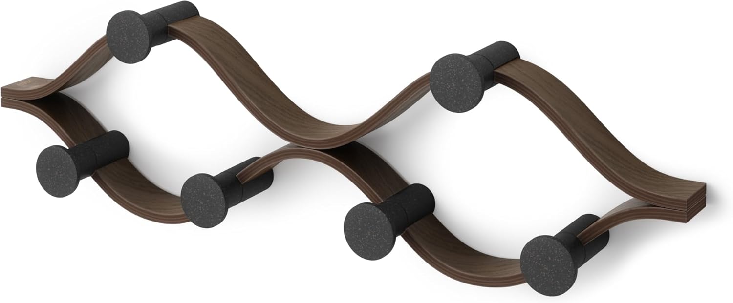 Umbra Montage Wall-Mounted Coat Rack with 6 Hooks for Jackets, Hats, Bags, and More - Modern Wood and Metal Design, Black/Walnut