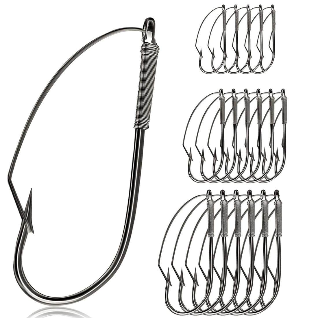 SULIUDAJI 18 Piezas Anzuelos De Pesca Weedless, Anzuelos De Gusano Profesional V Siluro Bass Gancho De Pesca 3 Tipos 1/0 2/0 3/0