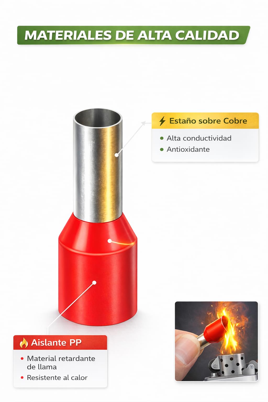 100 Punteras Huecas Aislantes Negras para Cable Eléctrico 1,5mm² - Conectores Eléctricos de Crimpado