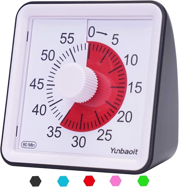 Yunbaoit Visual Analog Timer,Silent Countdown Clock, Time Management Tool for Kids and Adults(Black)