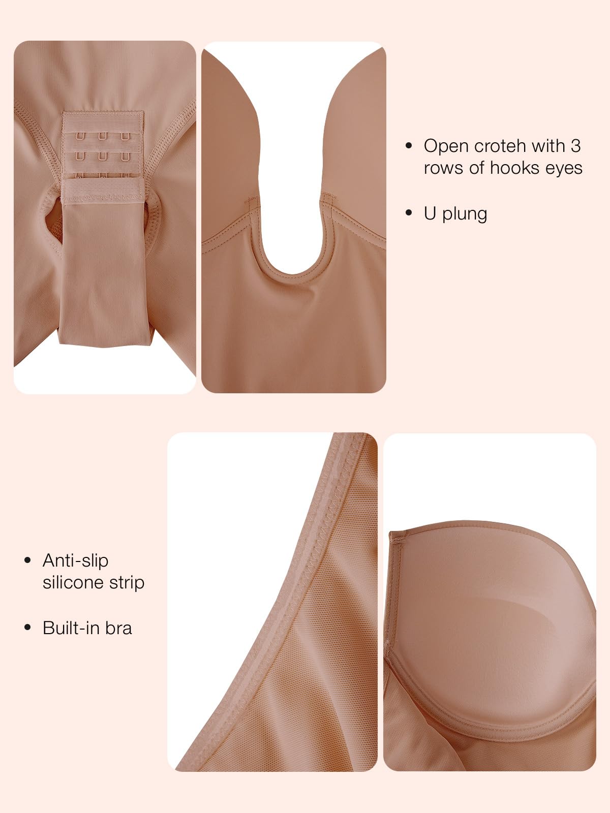 Slimers Backless Shapewear Controllo della pancia: Body modellante con scollo profondo a schiena bassa - Reggiseno snellente integrato modellante per tutto il corpo donna