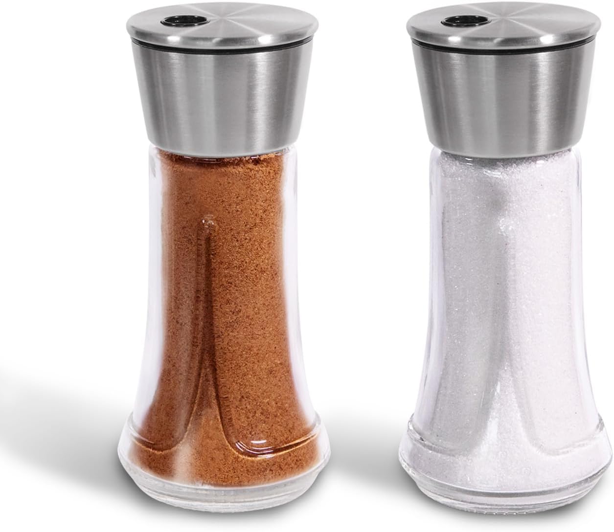 Glass Salt Pepper Shaker Set - 4 OZ salt & Pepper Shaker Sets with Adjustable Pour Holes, Set of 2, Perfect for Kitchens, Outdoor