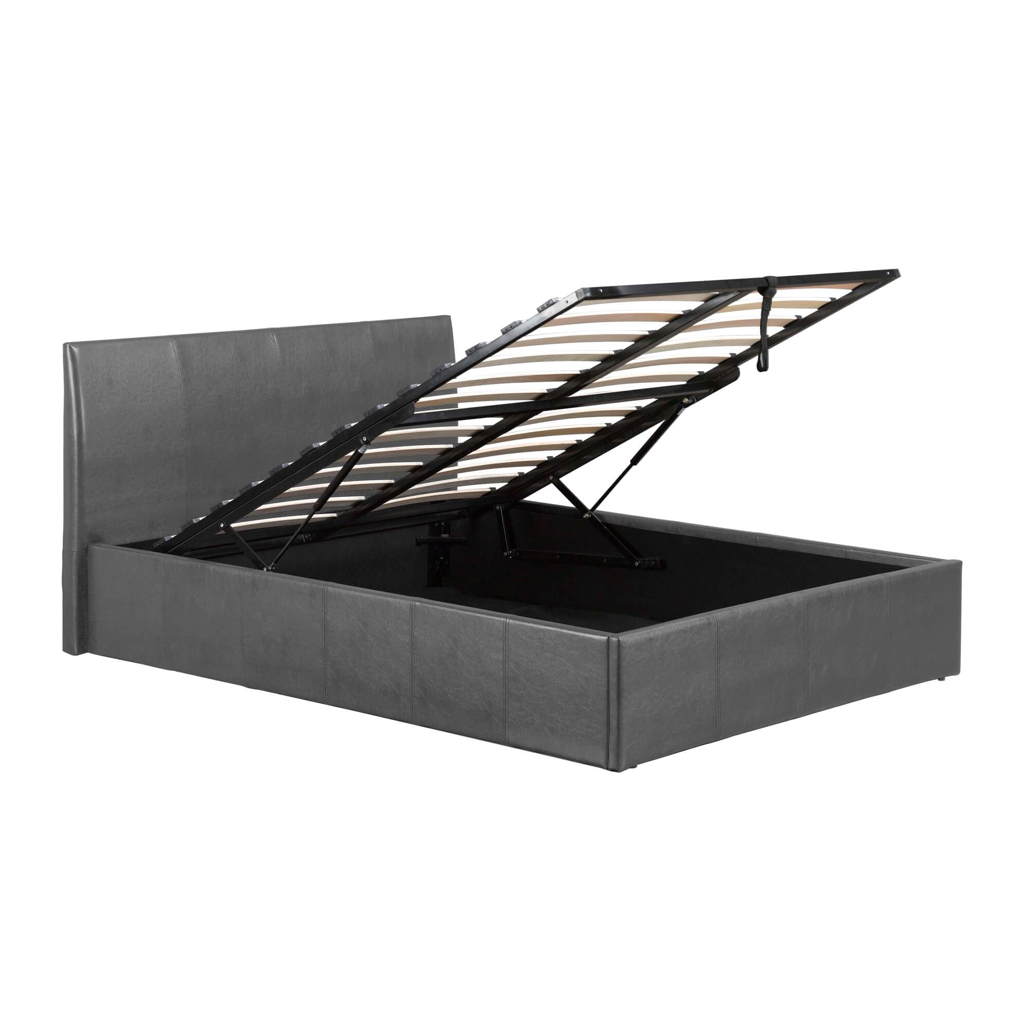 Fusion Grey Faux Leather Ottoman 5FT King Size Storage Bed Frame Gas Lift Up Upholstered