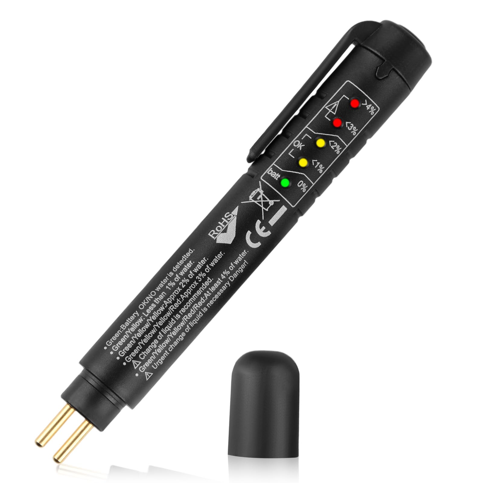 Aivane Tester Liquido Freni per Test DOT3 DOT4 DOT5, 5 LED Indicatore può, Universale Tester Olio Freni Portatile Penna Rilevatore di umidità Liquido Automotive Tester