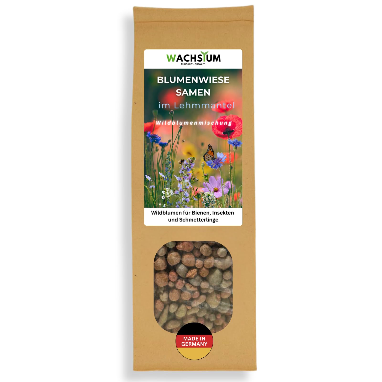 Blumensamen im schützenden Lehmmantel für Bienen und Schmetterlinge 400g. Mehrjährig & winterhart, Wildblumenmischung für 20 m². Wunderschöne Wildblumen Saatgut für bunte Bienenweide. Geschenk Kinder - 1