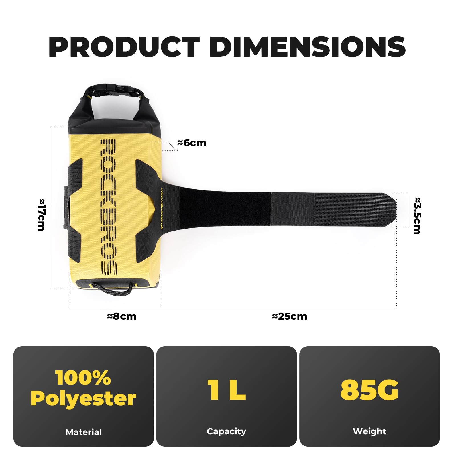 ROCKBROS 100% wodoodporna torba na ramę rowerową, zamykana na górze, torba na rurę, wiele możliwości rozmieszczenia, torba rowerowa na rowery szosowe, żwirowe, MTB, E-Bike, 1 l