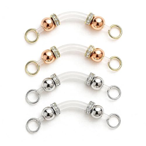 Cotinna 2 Pairs Non-Piercing Nipple Jewelry – Adjustable Silicone Rings with Silver & Gold Beads – Fake Nipple Piercing Look, Pain-Free Faux Nipple Rings for Unisex Adult Body Jewelry - Silver & Gold