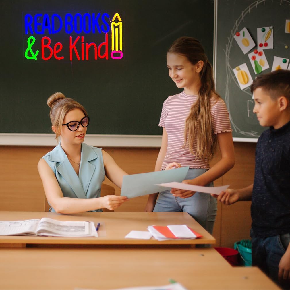 Read Books Be Kind Neon Signs?Adjustable Brightness LED Ceiling Light | Modern Fixture for Living Room, Bedroom, or Classroom | Easy Installation & Energy Efficient